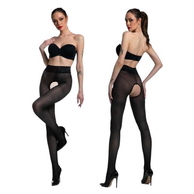 Amour Nymph 30D Fishnet Pattern Crotchless Fashion Pantyhose - Reg & Plus