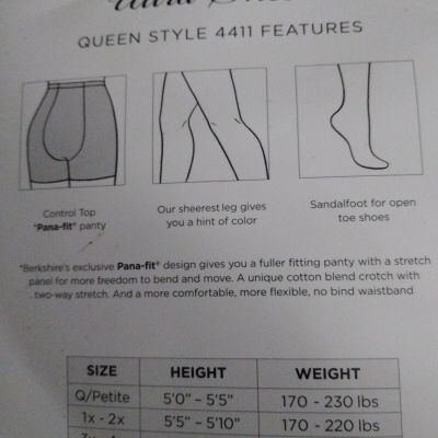 * Berkshire Ultra Sheers * Queen Control Top Pantyhose ~NU GREY~ Plus Size 1X-2X