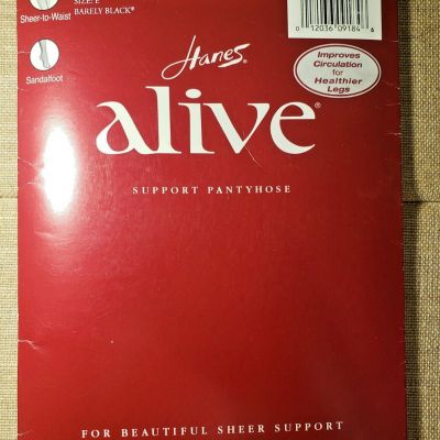 Hanes Alive Full Support Pantyhose Sheer Sandalfoot Barely Black F 811 2000