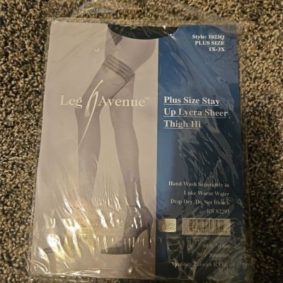 New Leg Avenue Thigh Hi Stay Up Lycra Stockings Plus Size 1X-3X Black NWT