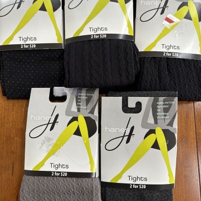 5 Pairs Hanes Matte Opaque Tights Sz Tall Black & Taupe Gray Various up to 190lb