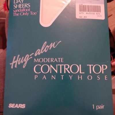 Vtg Full Fig Moderate Control Top Day Sheer Sandalfoot The Only Toe Ivory Sears