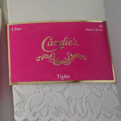 Womens Candies Brand White Nylon Blend & Lace Footless Tights Size Medium