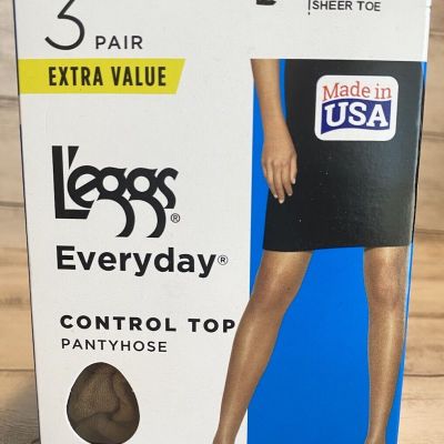 L'eggs  Everyday Control Top Pantyhose B Nude Sheer Toe 3 Pairs #43750