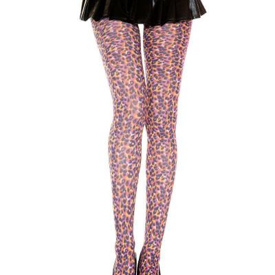 nwt NEON sexy MUSIC LEGS animal LEOPARD print OPAQUE tights PANTYHOSE stockings