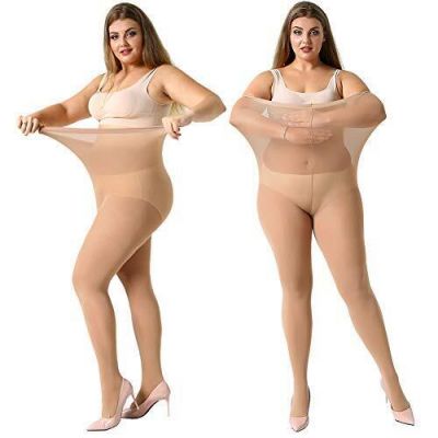 MANZI Women's Control Top Plus Size Tights for Women High Waist Opaque Pantyh...