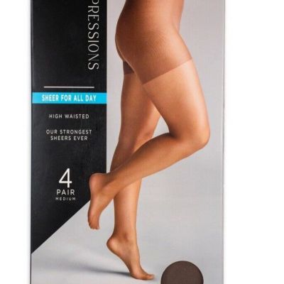 Silk Impressions 4-pack All Day Sheer Brown High Waist Pantyhose XL