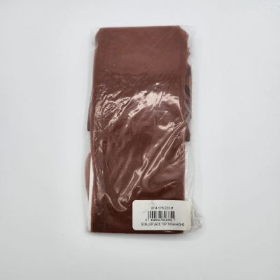 Frederick's of Hollywood Scallop Lace Top Thigh High Stockings Brown Hosiery M