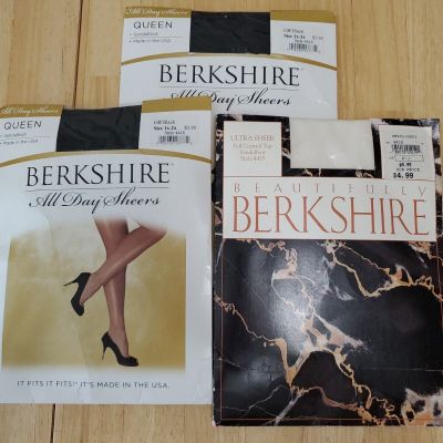 Lot of 3 Berkshire Sheers Sandallfoot Pantyhose Queen 1X-2X 2 Off Black 1 Sheer