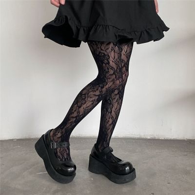 fishnet floral LACE tights pattern mesh wine red  mod retro