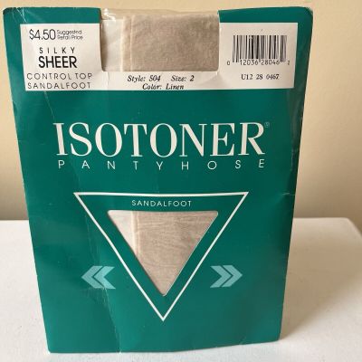 Isotoner Pantyhose Control Top Sandalfoot Size 2 Linen Silky Sheer Vintage USA