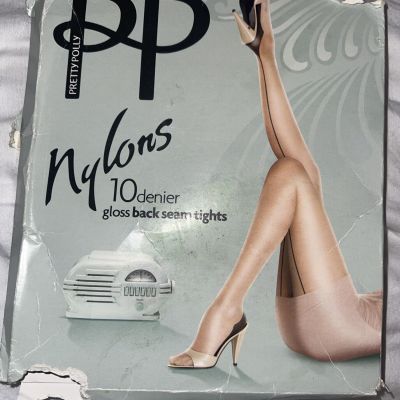 Vintage Pretty Polly PP Black Gloss seamed nylon stockings TIGHTS Sz M-L CUBAN