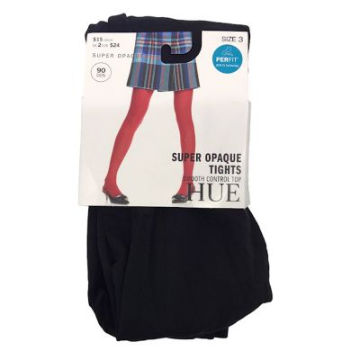 HUE Super Opaque Smooth Control Top Tights 3 Wider Band 90Den Black U6620