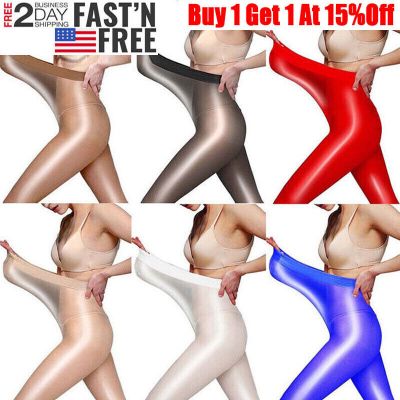 Plus Size Women Pantyhose Stocking Oil Glossy Shiny Sheer Tights Open Crotch