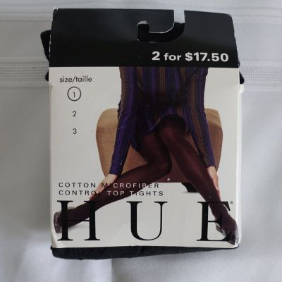 New In Original Package HUE Cotton Microfiber Control Top Tights Black Size 1