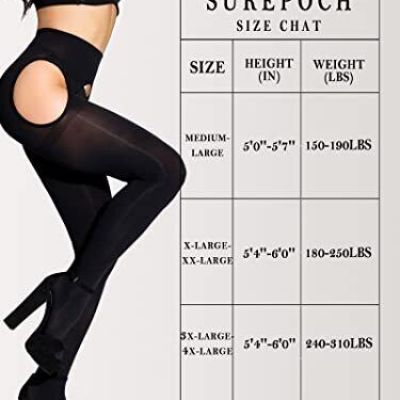 SUREPOCH Suspender Tights for Women Plus Size Garter Belt Black Control Top P...