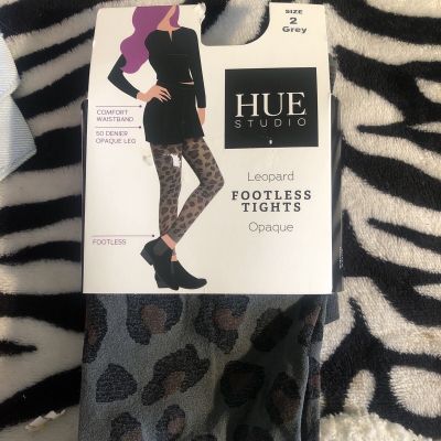 HUR studio size 2 grey leopard footless tights opaque new