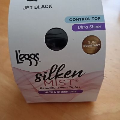 Leggs Control Top Silken Mist Ultra Sheer Leg SIZE Q Key Black. 1 Pair.  NEW