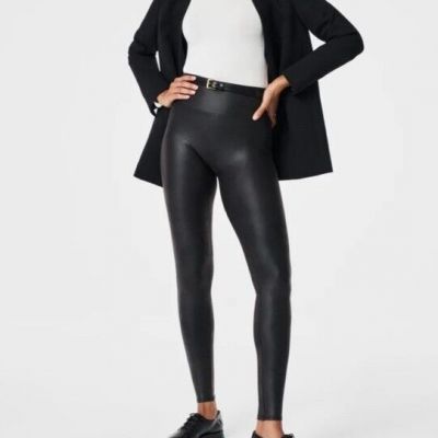 SPANX Black Faux Leather Leggings Size Large