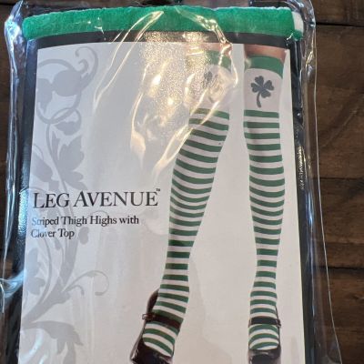 Womens Striped Nylon Thigh High Stockings Leg Avenue 6006 With Clover Top
