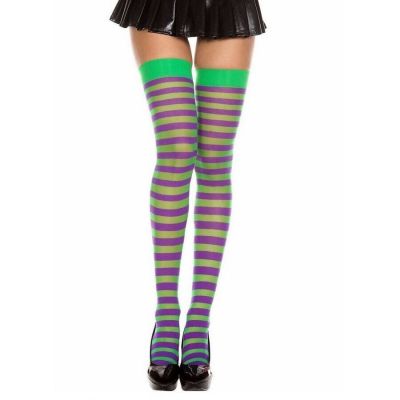 Brand New Opaque Striped Thigh High Stockings Music Legs 4237