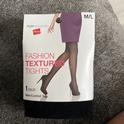 Fashion Textured Tights Panty Hose 1 Pair Non Control Top Black Medium Large