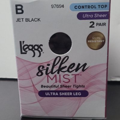 L'eggs Silken Mist Ultra Sheer Leg Control Top Run Resistant Sheer Toe, 2 pair