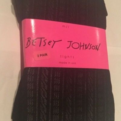 NEW Betsey Johnson Fashion Tights Women Ladies M/L - 2 Pair Black NWT KR3