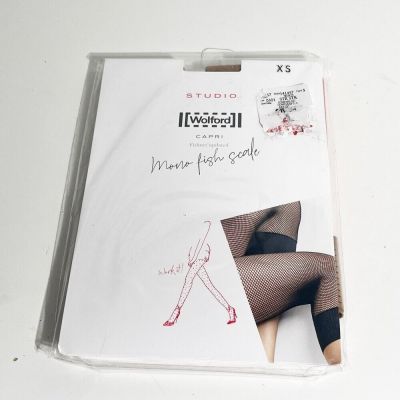 NWT WOLFORD Mono Fish Scale fishnet tights in honey nude black xs