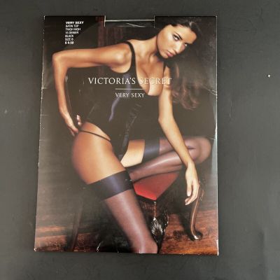 Victoria's Secret Very Sexy Satin Top Size B Thigh High Stockings Black Seamless
