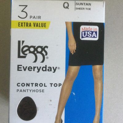 Leggs Everyday Control Top Pantyhose 3 Pair Pack Size Q  Suntan