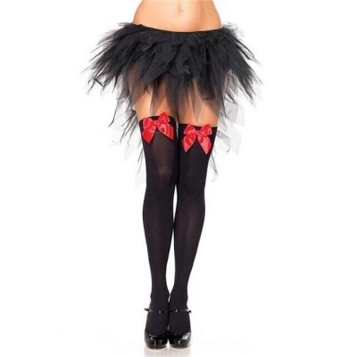 Sexy Wonderland Costumes Opaque Black Thigh High Tights With Red Satin Bow