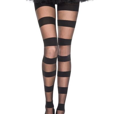 Music Legs Black Sheer and Opaque Striped Pantyhose Tights