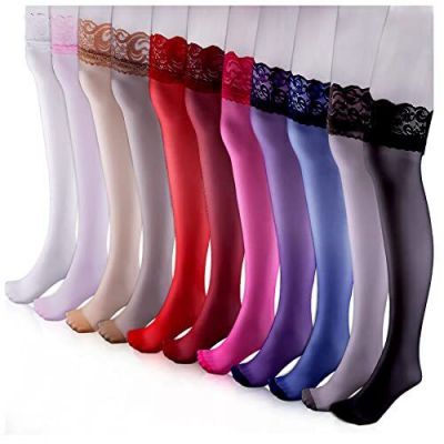 Duufin 11 Pairs Thigh High Stockings Lace Thigh High Socks Top Lace Stockings...