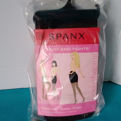 SPANX Size E Black Patterned Illusion Stripe Tight-End Tights Body Shaping