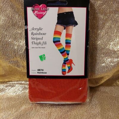 Music Legs Hosiery Acrylic Rainbow Striped Thigh Hi One Size NEW 4874 Socks Hose