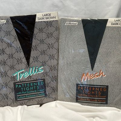 Vtg Lot/2 St Michael Pantyhose Large Patterned Tights Flat Seams & Gusset New