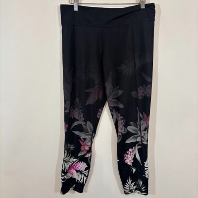 Tommy Bahama Island Active Black Floral Capri Leggings Sz M Gym Workout
