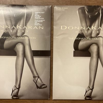 2 Pair Donna Karan Ultra Sheer Control Top Hosiery Pantyhose Teak Medium NIP