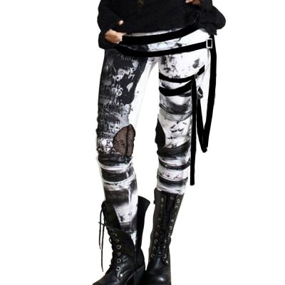 Ladies Cool Girl Gothic Printed Street Style Pants Women Skinny Trousers Bottoms