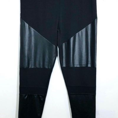 RAG Leggings Sz XL Black Stretch Pants Active Wear Faux Leather & Sheer Panels