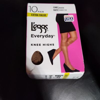 L'eggs Everyday Knee Highs -One Size-Nude/Sheer Toe - 10 pair
