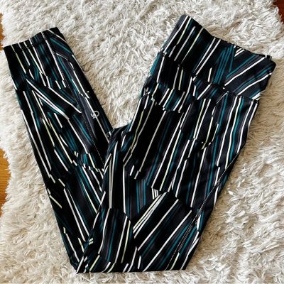 Gap Fit gfast black stripe geometric workout leggings womens size Large L