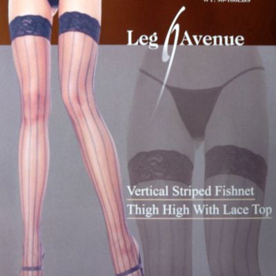 Fashion  Vertical Striped Fishnet with Lace Top Thigh-High Stockings One Size