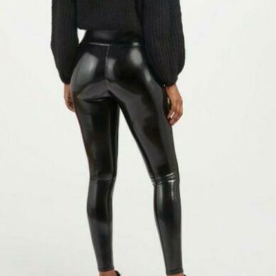 NWT SEALED SPANX FAUX PATENT SHINY LEATHER BLACK Leggings Pants Size S Small