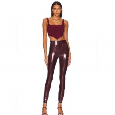 SPANX Faux Patent Leather Liquid Gloss Leggings Pants Ruby Size Medium NWT