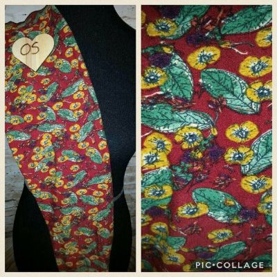 LulaRoe Dark Red With Leaves/Yellow flowers OS Leggings New One size