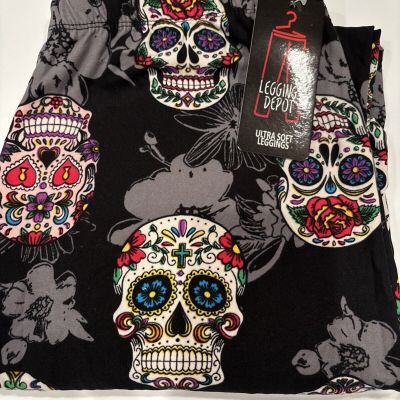 NWT PUNK ROCK Women’s Plus Size Black Sugar Skull Elastic Waist Leggings