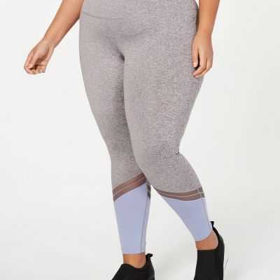 Ideology Womens Plus Size Colorblocked Mesh-trimmed Ankle Leggings-1X