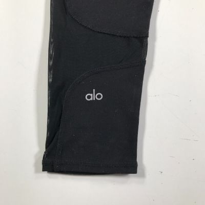 alo Leggings Womens XS Black Stretch Blend Yoga Workout Gym Fitted Sheer Details